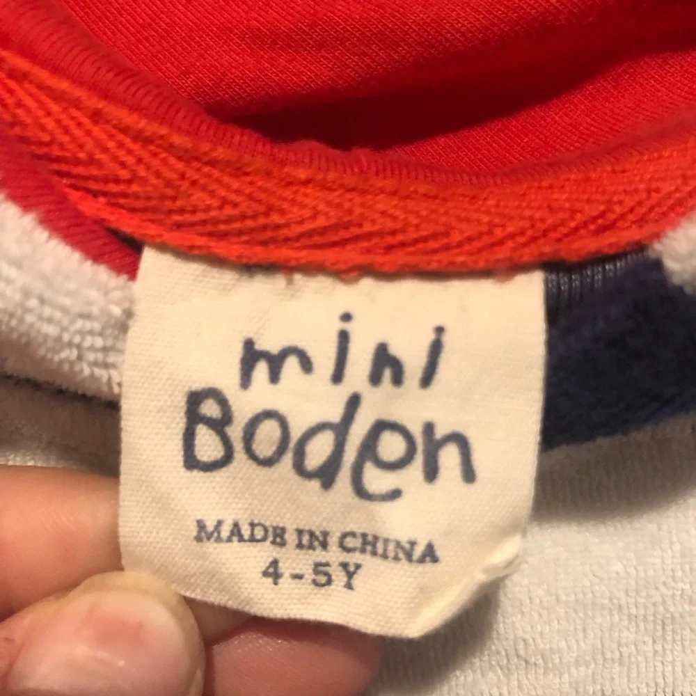 Mini Boden terry cloth swimsuit hooded coverup 4/5t
